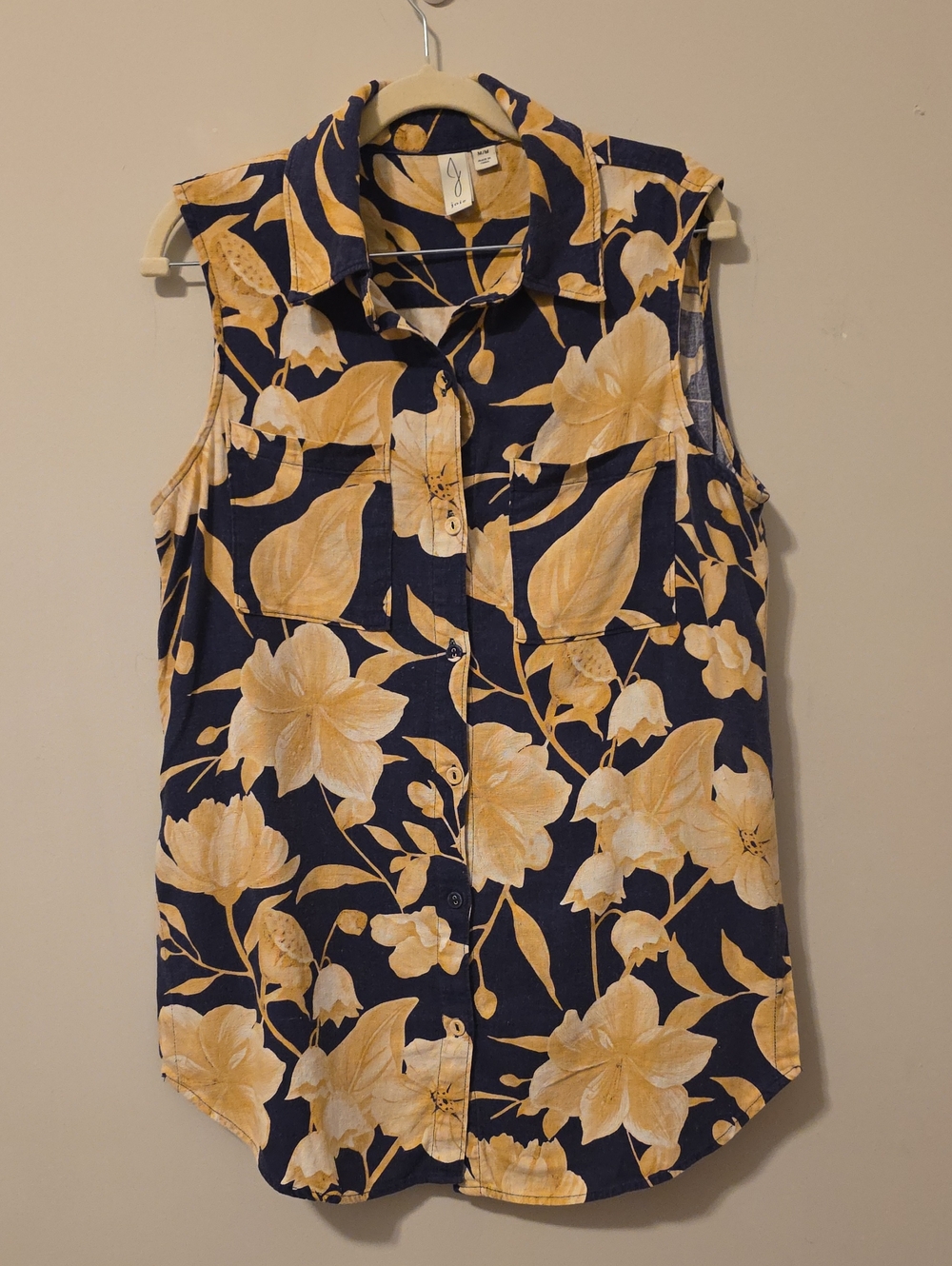 Joie Floral Linen Blend Sleeveless Button-Down Top